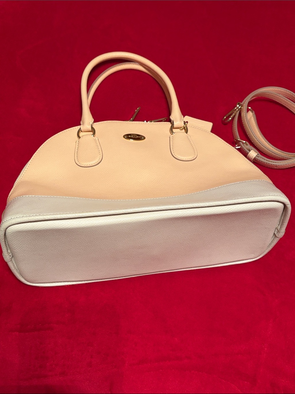 Coach Peach and Cream Two-Tone Dome Satchel with Removable Strap